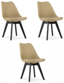 Set troch jedálenských stoličiek MARK svetlobéžový - čierne nohy (3 ks)