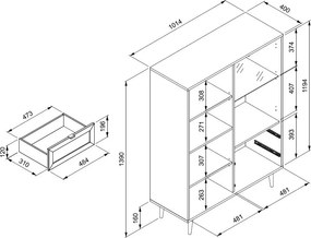 Vysoká skrinka s presklením Bali, dub sonoma/výplet