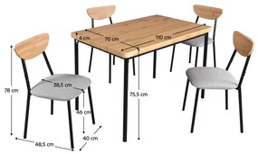 Jedálenský set Mimetizarse (dub svetlý + sivá) (pre 4 osoby). Vlastná spoľahlivá doprava až k Vám domov. 1116413
