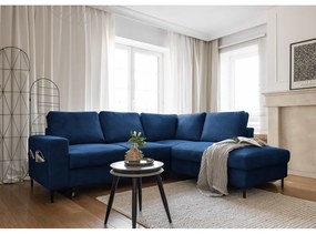 Tmavomodrá menčestrová rozkladacia rohová pohovka (pravý roh) Lofty Lilly – Miuform