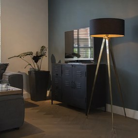 Moderná stojaca lampa mosadz s čiernym tienidlom - Ilse