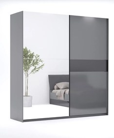 Posuvná šatníková skriňa so zrkadlom 200 cm Teo grafitová