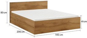 Posteľ SOFIA 140 x 200 cm, dub artisan Rošt: S latkovým roštom, Matrac: Matrac COCO MAXI 20 cm