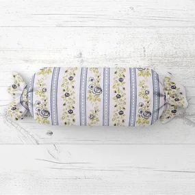 Biante Vankúš valec bonbon Sandra SA-348 Sivé popínavé kvety a modré pruhy 15x40 cm