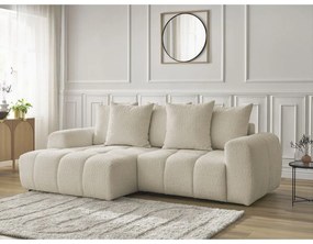 Béžová rozkladacia/s úložným priestorom rohová pohovka z textílie buklé (ľavý roh/s leňoškou) Roxelane – Bobochic Paris