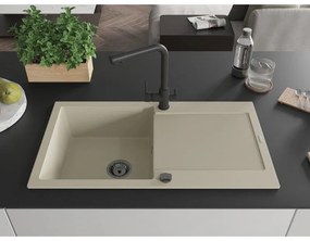 Mexen Leo, drez granitový 900x500x190 mm, 1-komorový a čierna batéria Duero, béžová, 6501-69-671600-70