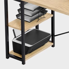 Rohový pracovný stôl s policami Leader 5.9 Dub Craft / čierny