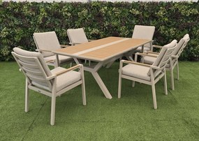 Hliníkový jedálenský nábytok EMOT 177 krémový s WPC doskami