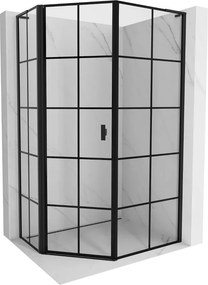 Mexen Mist L, päťuholníkový sprchový kút s krídlovými dverami, 90 x 100 cm, 8mm číre sklo, čierny profil, 8A8L-090-100-70-77-L