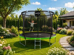 TRENDIE Trampolína s vnútornou sieťou 252 cm zelená + rebrík
