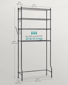 Kovový stojan, 4 úrovňový úložný priestor nad toaletu, čierny