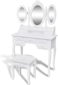 Toaletný stolík so stoličkou a 3 zrkadlami, biely 241483