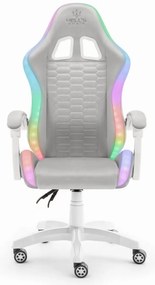 Herné kreslo HC-1000 Gray-White LED RGB látkové