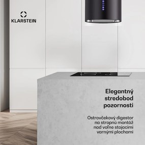 Klarstein Beretta, digestor, 35 cm, ostrovčekový, 650m³/h, LED, čierny