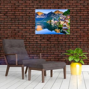 Sklenený obraz - Alpská dedina (70x50 cm)