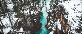 Obraz - horská rieka v zime (120x50 cm)