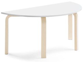 Stôl ELTON, polkruh, 1200x600x530 mm, laminát - biela, breza