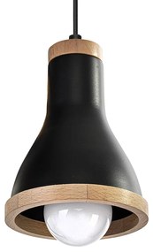 Závesné svietidlo Holly, 3x drevené/čierne kovové tienidlo, b