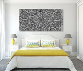 Obraz Mandala s abstraktným prírodným vzorom v čiernobielom prevedení - 120x60