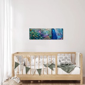 Obraz - Maľba páva (s hodinami) (90x30 cm)
