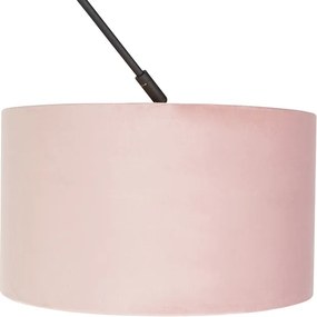 Závesné svietidlo čierne s plyšovým tienidlom staroružové so zlatom 35 cm - Blitz