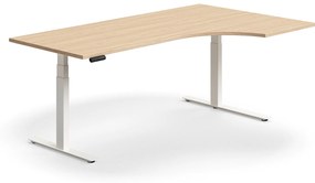 Výškovo nastaviteľný stôl QBUS, rohový, 2000x1200 mm, biely rám, dub