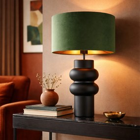 Dizajnová stolná lampa čierna zamatový tienidlo zelená so zlatom 35 cm - Alisia