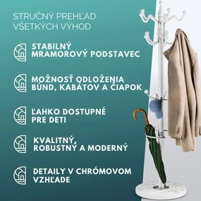 Stojanový vešiak TENZY s mramorovým podstavcom, 37x173cm, biela Casaria