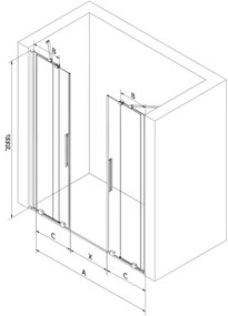 Mexen Velar Duo, posuvné sprchové dvere do otvoru 150 cm, 8mm šedé sklo, zlatá lesklá, 871-150-000-42-50