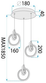 Toolight Toolight, LED závesné osvetlenie 33W, 3000K, 3500lm, LHJ093-3CP, zlatá lesklá, OSW-50066