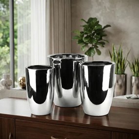 Sada 3 ks keramických květináčů NEVA SILVER XVI stříbrná