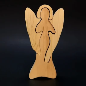 AMADEA Drevené puzzle anjel, masívne drevo dvoch druhov drevín, 15 cm