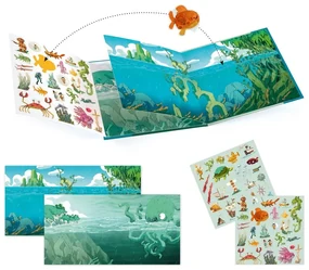 Set knihy s premiestniteľnými samolepkami Djeco Sea Sticker Story