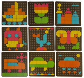 KIK Detská kreatívna mozaika 170 ks – puzzle 5 farieb, doska a 10 kariet (3+)