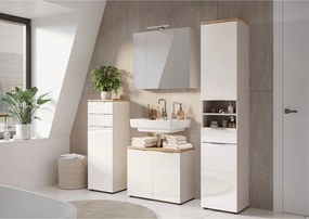 Krémová lesklá vysoká/úzka kúpeľňová skrinka 39x190 cm Tavira – Germania