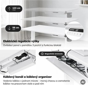 Elektrický stôl s nastaviteľnou výškou ergonomický biely,1200x600 mm: ARIA