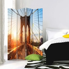 Ozdobný paraván Brooklynský most New York - 145x170 cm, štvordielny, obojstranný paraván 360°