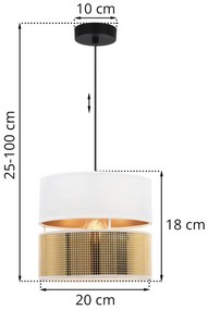 Závesné svietidlo Asti2, 1x PVC/biele textilné tienidlo, (fi 20cm), g, b