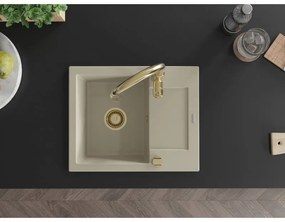 Mexen Enzo, 1-komorový granitový drez 576x465x174 mm a drezová batéria Savita, béžová, 6506-69-672601-50