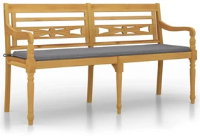 vidaXL Lavička Batavia so sivou podložkou 150 cm tíkový masív