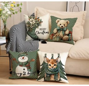 Vianočný povlak na vankúš FAWN WITH TREES 45x45 cm, krémový