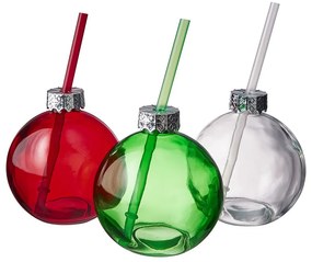 SANTA'S BUBBLE Sklenená guľa so slamkou - červená