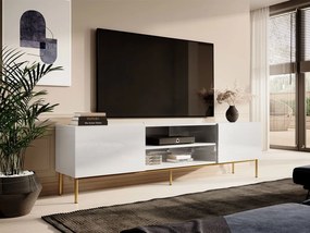 TV stolík\skrinka Koda 200 K, Farby: biely / biely lesk + zlatá Mirjan24 5903211164897