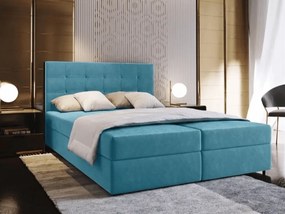Čalúnená posteľ boxspring GLORIEN VELVET 140x200 cm modrá Matrac: Matrac Bonell pružinový