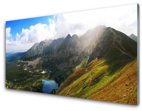 Skleneny obraz Hory lúka príroda 125x50 cm