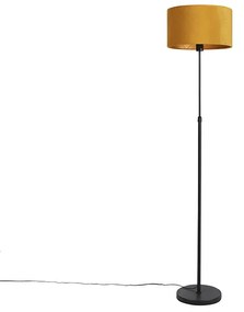 Stojaca lampa čierna s tienidlom z velúru okrovej žltej farby so zlatom 35 cm - Parte
