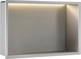 Rea Vstavaná kúpeľňová polica s LED osvetlením 45x30 cm, brúsená oceľ
