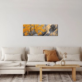 Obraz – Zlatý strom v horách (s hodinami) (90x30 cm)
