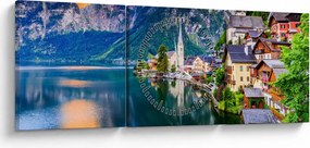 Obraz - Alpská dedina (s hodinami) (90x30 cm)