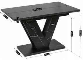 JAKS Jedálenský stôl Clark 120 cm čierny mramor glamour